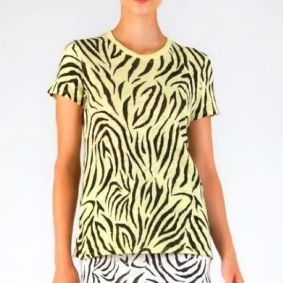 ATM Zebra Print Slub Jersey Schoolboy Crew Tee in Yellow Black Size M - Picture 1 of 11